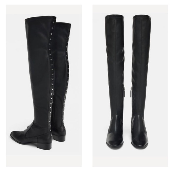 zara studded flat stretch boots